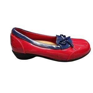 Beacon Misty Duck Rain Shoes Womens Size 11 Red Blue Patent Leather Slip On‎